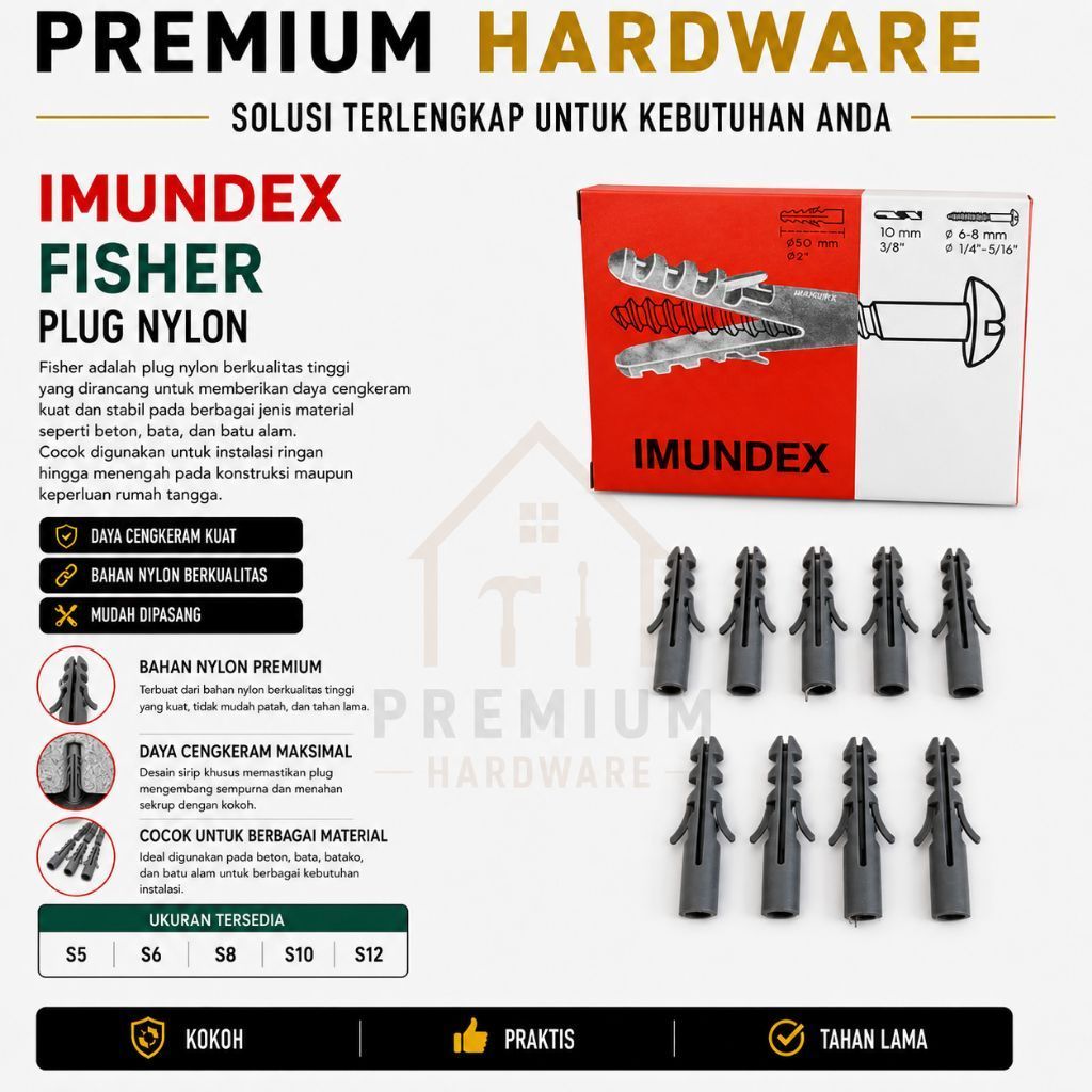 IMUNDEX FISHER PLUG NYLON S5 S6 S8 S10 S12 [ TIDAK TERMASUK SKRUP ] / FISER FISCHER PENGENCANG SKRUP