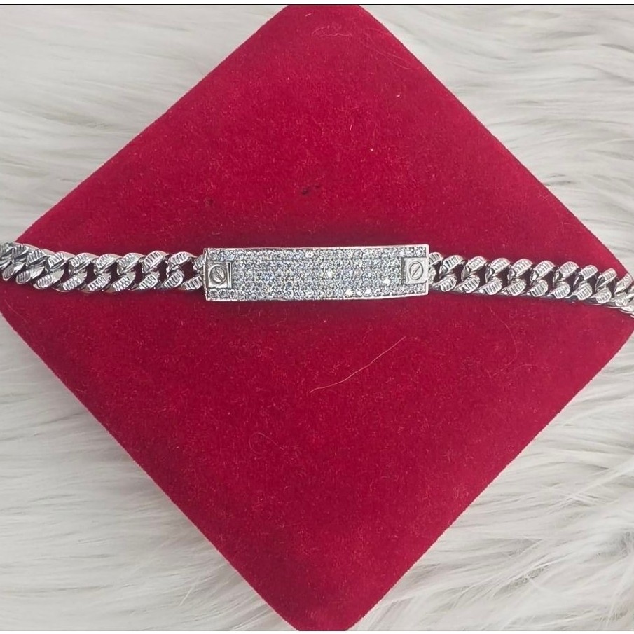 Gelang SN Plat MP Cartier perak Asli S925 lapis Rhodium - GARANSI CUCI TANPA BATAS