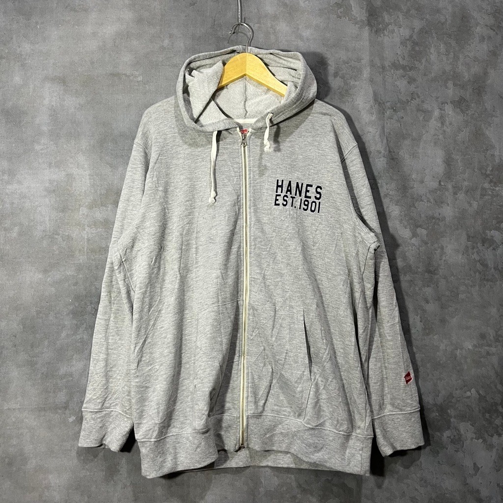 Hoodie Hanes abu zipper original second preloved 051