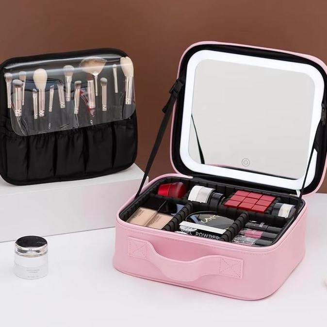 Tas Makeup Dengan Lampu LED  Make Up Box /Tas Kosmetik /Kotak Kosmetik /Beauty Case/2Tingkat /Kotak 