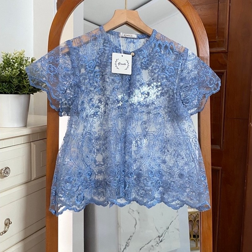 Crop outer brokat denim / outer brokat pendek / baju kondangan / baju kebaya / Ajmala