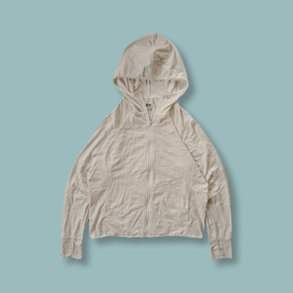 Uniquesport - Jaket Olahraga Running Uniqlo AIRism UV Cut Putih Second