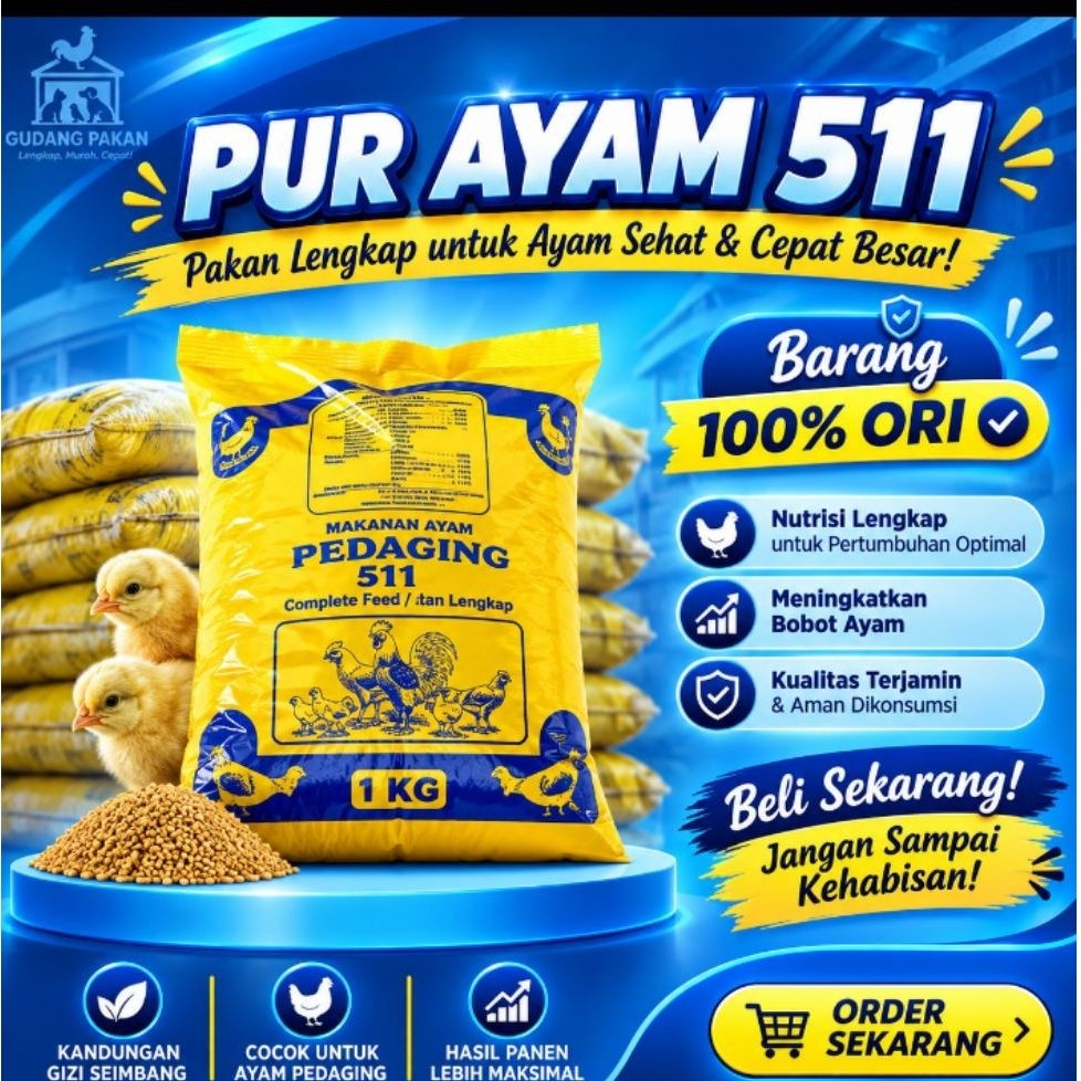 (Harga Grosir) Pur Pakan Ayam 511 Pedaging, Protein tinggi kemasan kuning - murah Berkualitas