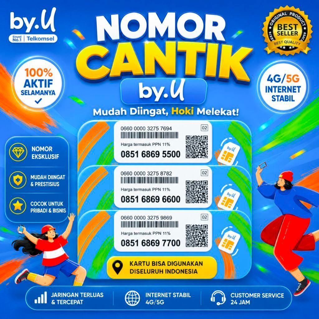 Kartu Perdana  Nomor Cantik Telkomsel By.U Aktif Selamanya 4G/5G/LTE | Kuota 3GB (E.100)