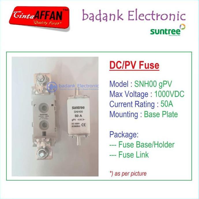 50A - SUNTREE SNH00 gPV 1P 1000V DC Fuse Base/Holder + Fuse Link PV