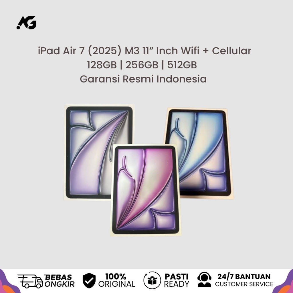 APPLE iPad Air 7 M3 (2025) 11” Inch 128GB 256GB WiFi + Cellular Garansi Resmi Apple Indonesia