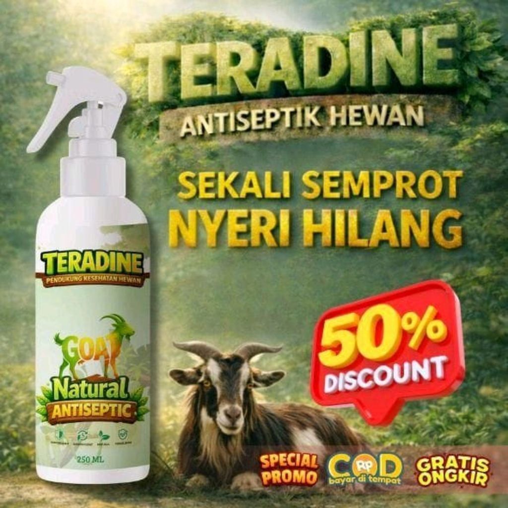 TERADINE KAMBING 250ml - Obat Luka Kambing, Obat PMK Kambing, Obat anti Infeksi Luka,