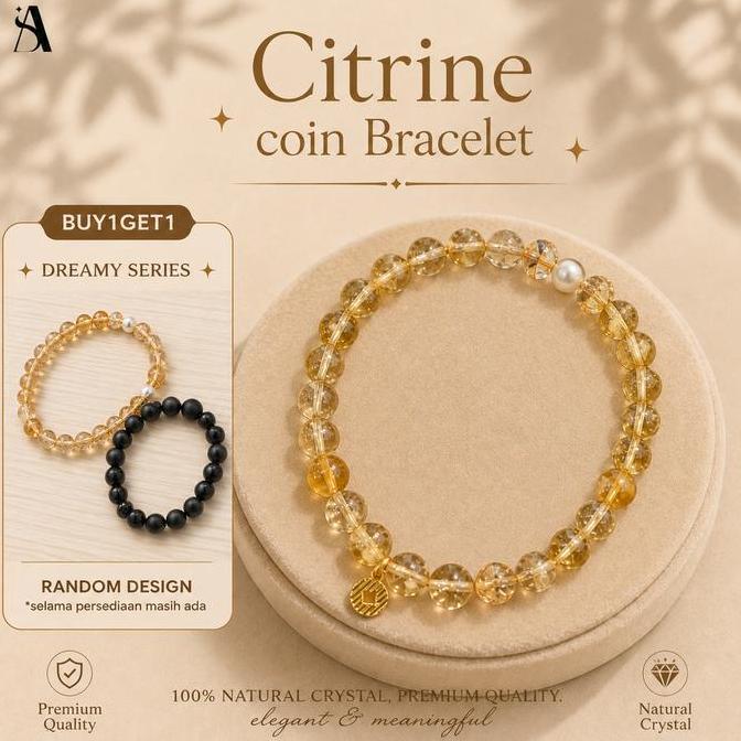 [B1G1] Gelang Citrine Coin Amulet  Natural Crystal Original  Feng Shui Rezeki, Abundance & Positive 