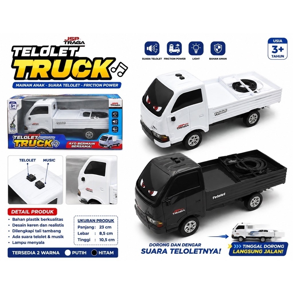 Mainan Truk Telolet JSP Traga Anak Suara Musik Lampu Friction Power Mobil Truk Mainan 3+ Tahun
