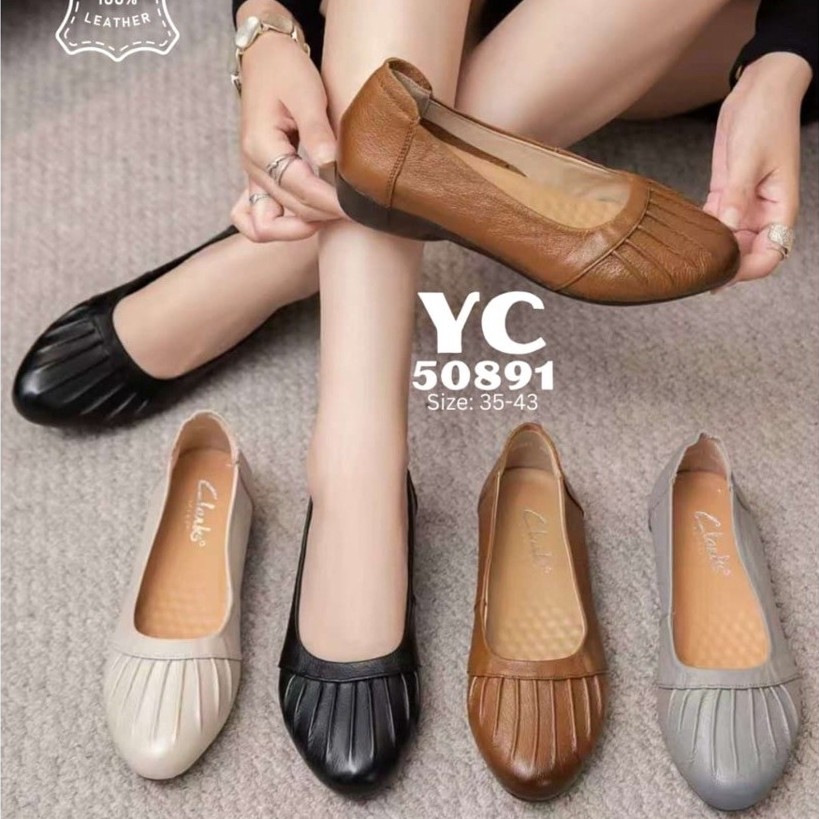 TERMURAH Sepatu Clarks YC-50891 Leather Flat 2,5cm / Flat shoes wanita import / Sepatu kerja kantor 