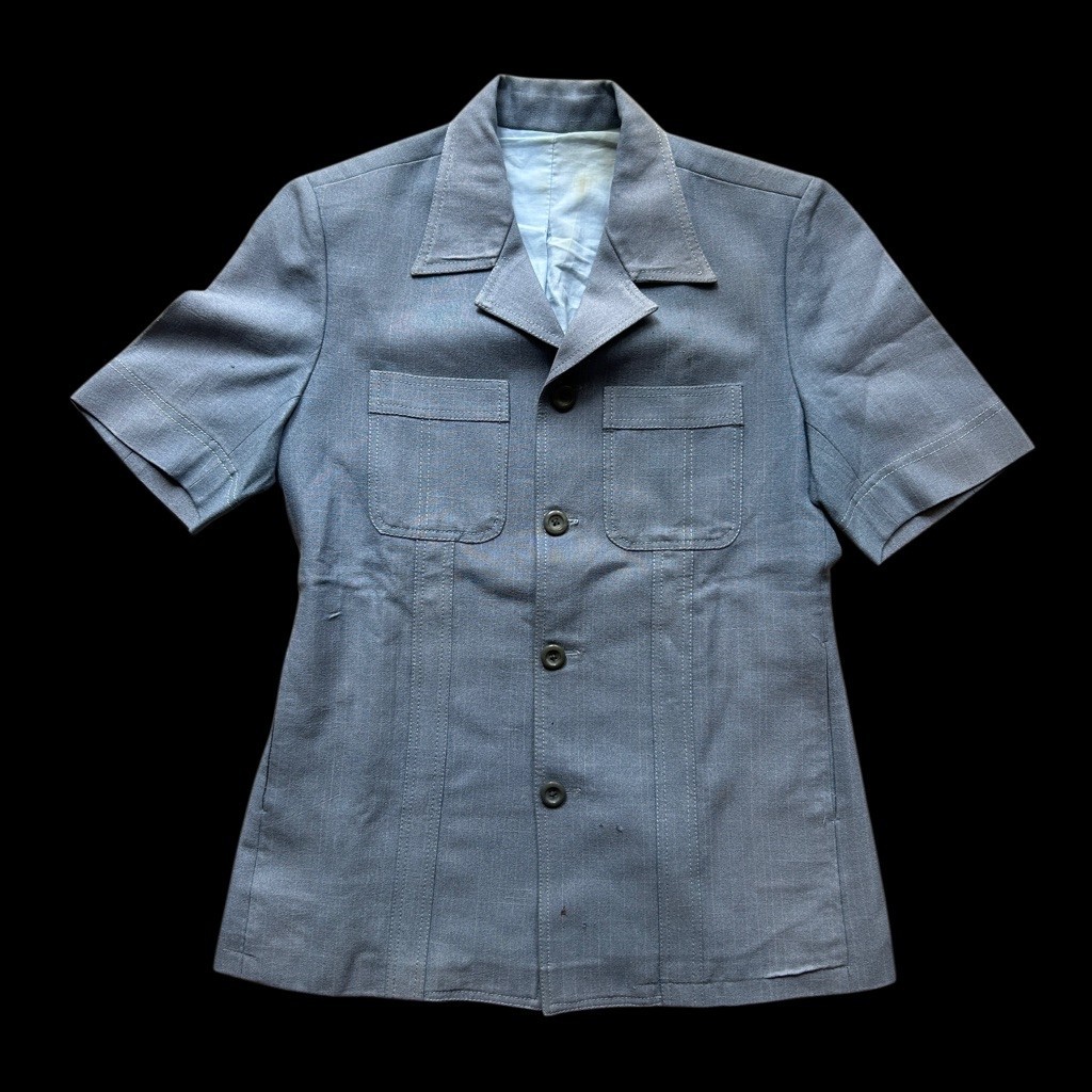 Vintage 1980s Blue Safari Suit Jacket | Jaket kemeja Safari vintage antik era-80an baju soeharto