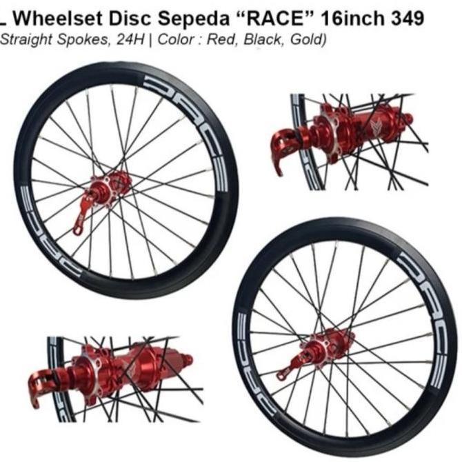 Wheelset Velg Set 16 Plus 349 Mxl Race Disc Brake 16+ 349 Roda Sepeda Set Velg Lengkap Depan Belakan