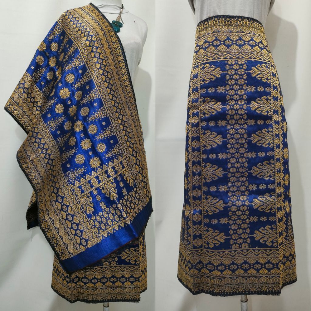 Songket Palembang Asli Motif Sisik Naga Warna Biru