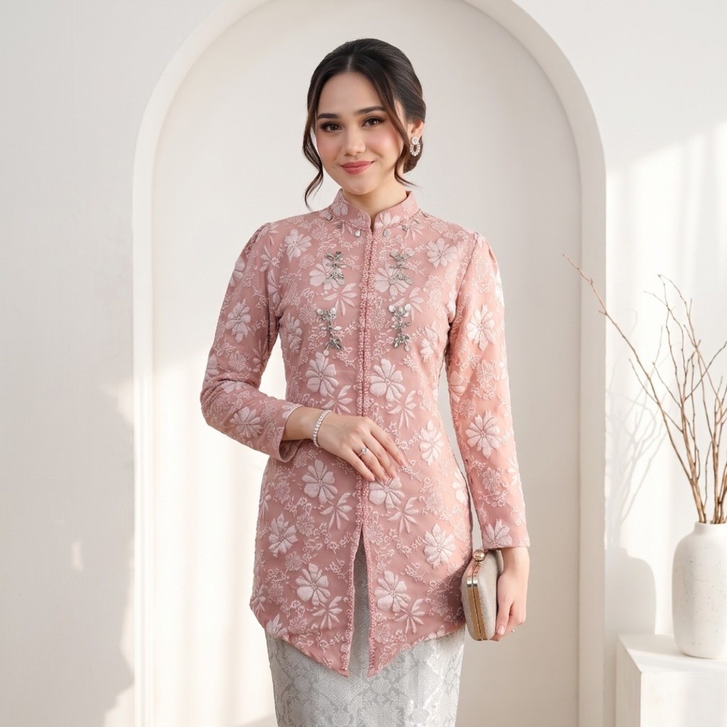 kebaya fukuro modern motif bunga timbul mix payet sulam premium