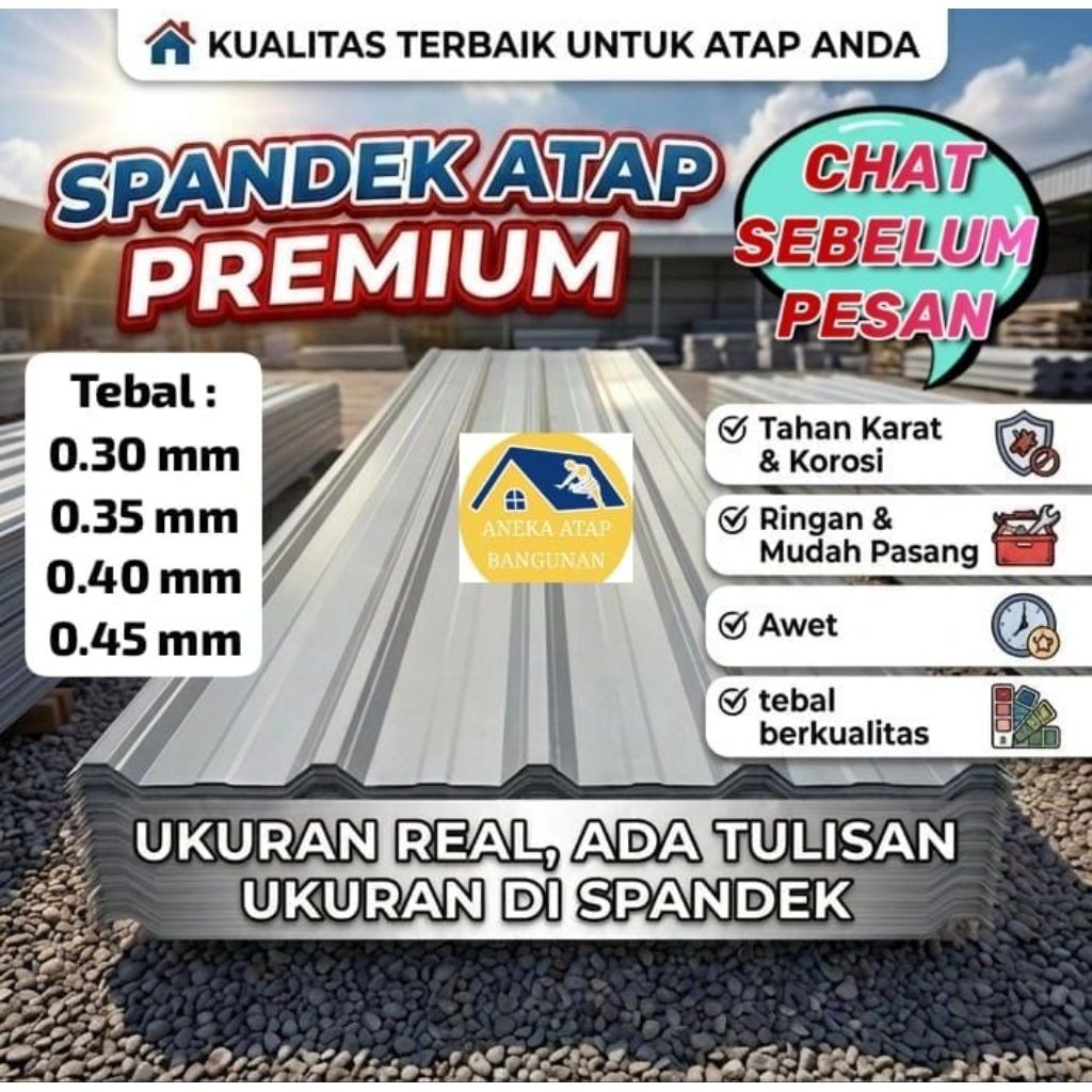 Atap Spandek Galvalum Zincalum Tebal (UKURAN REAL)