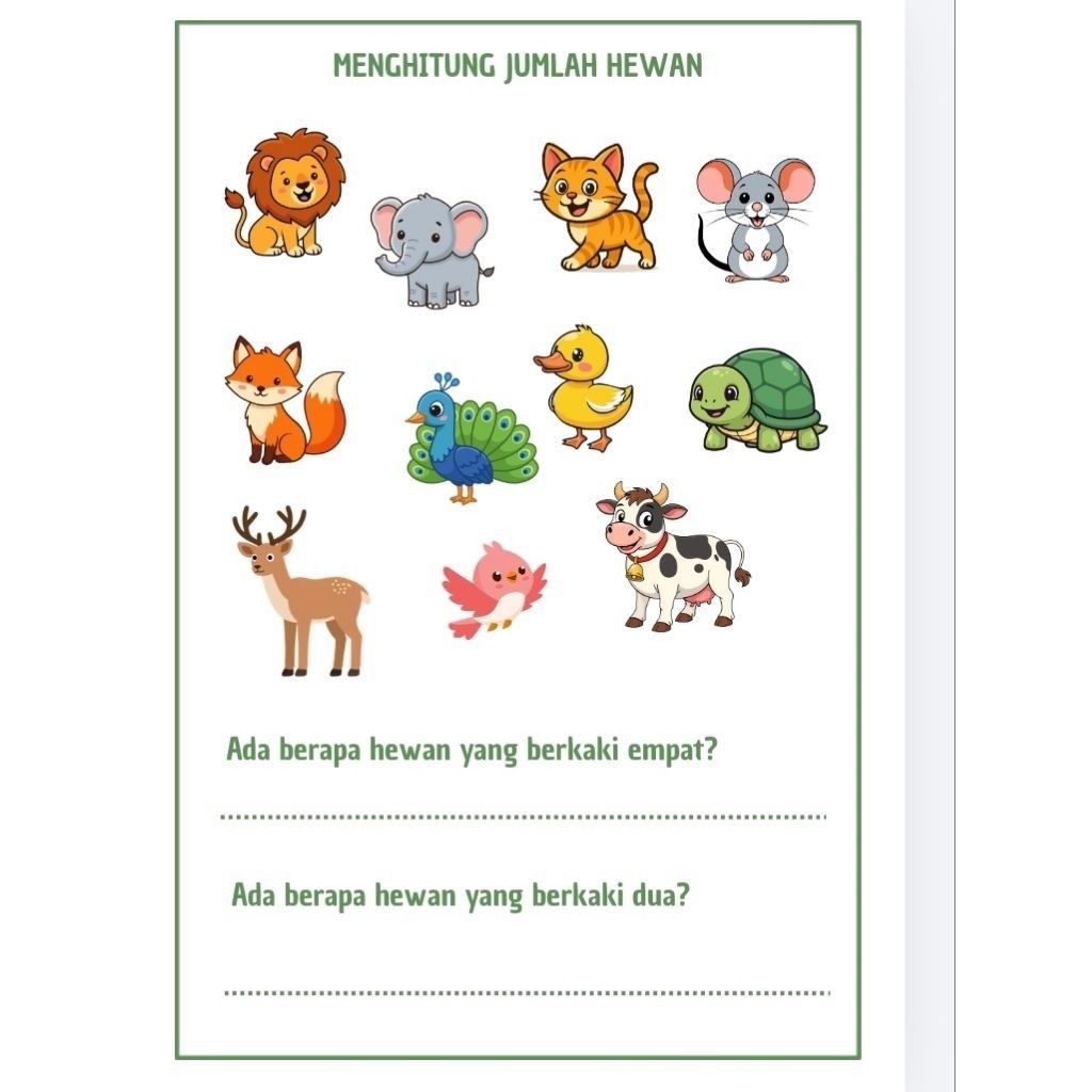 Worksheet Anak Tema Hewan Printable
