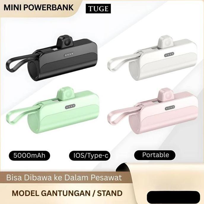 vanessa.ecer - tuge mini powerbank 5000mah kapsul type c & lightning baterai charger ponsel android 