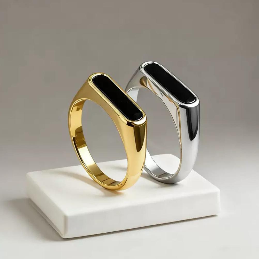 DISKON Cincin Pria Super Keren Black Onyx Silver Gold