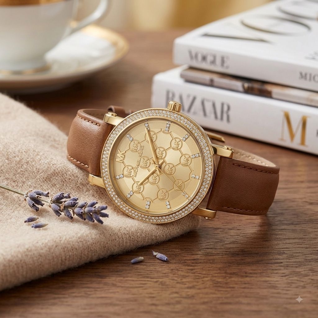 Jam Tangan MK Three-Hand Camel Leather Watch