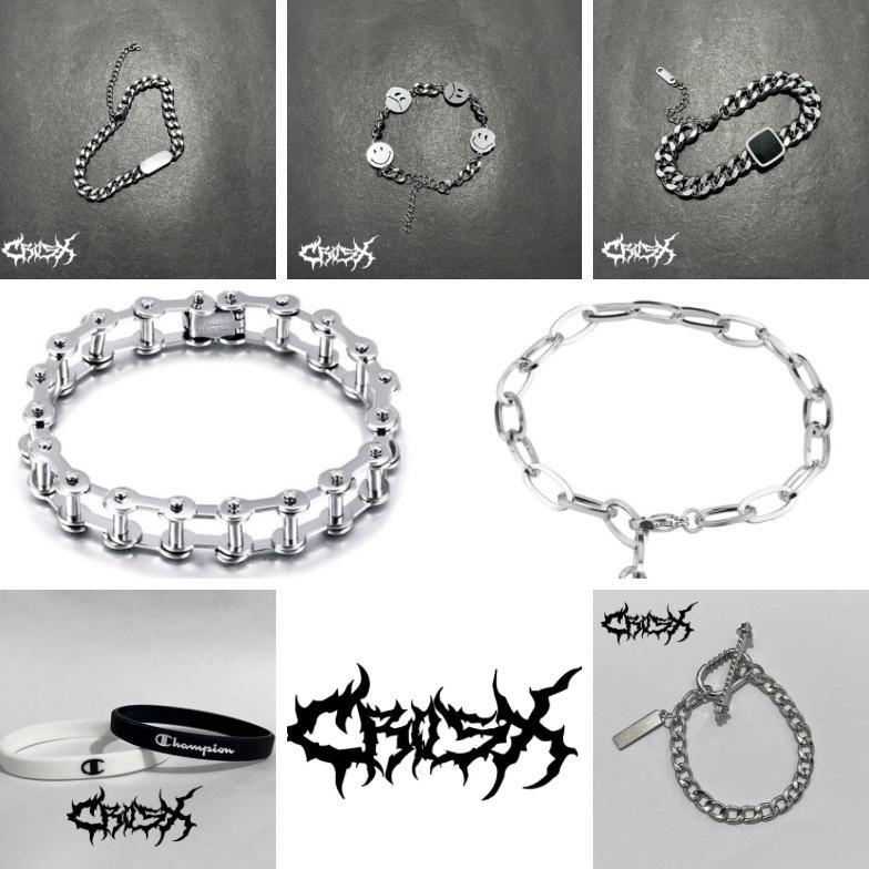 CUCI GUDANG DOUBLE LAYER CHAIN BRACELET / STAR CROSS SALIB BINTANG SMILE GELANG RANTAI SILVER / CHAI