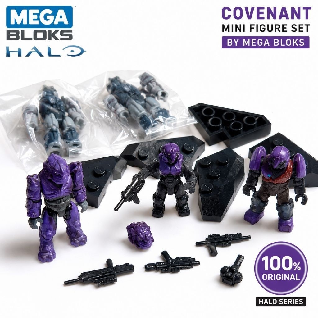 MEGA BLOKS HALO VINTAGE COVENANT LOT – ORIGINAL FIGURES, WEAPONS & ARMORY PARTS