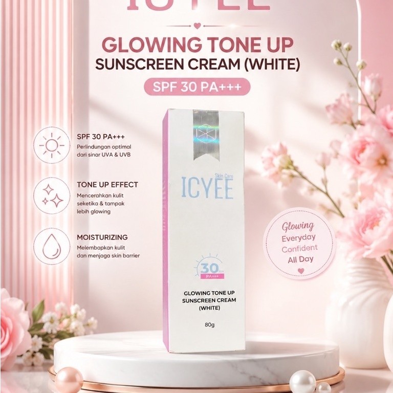 ICYEE Glowing Tone Up Sunscreen Cream White SPF 30 PA+++ 80g