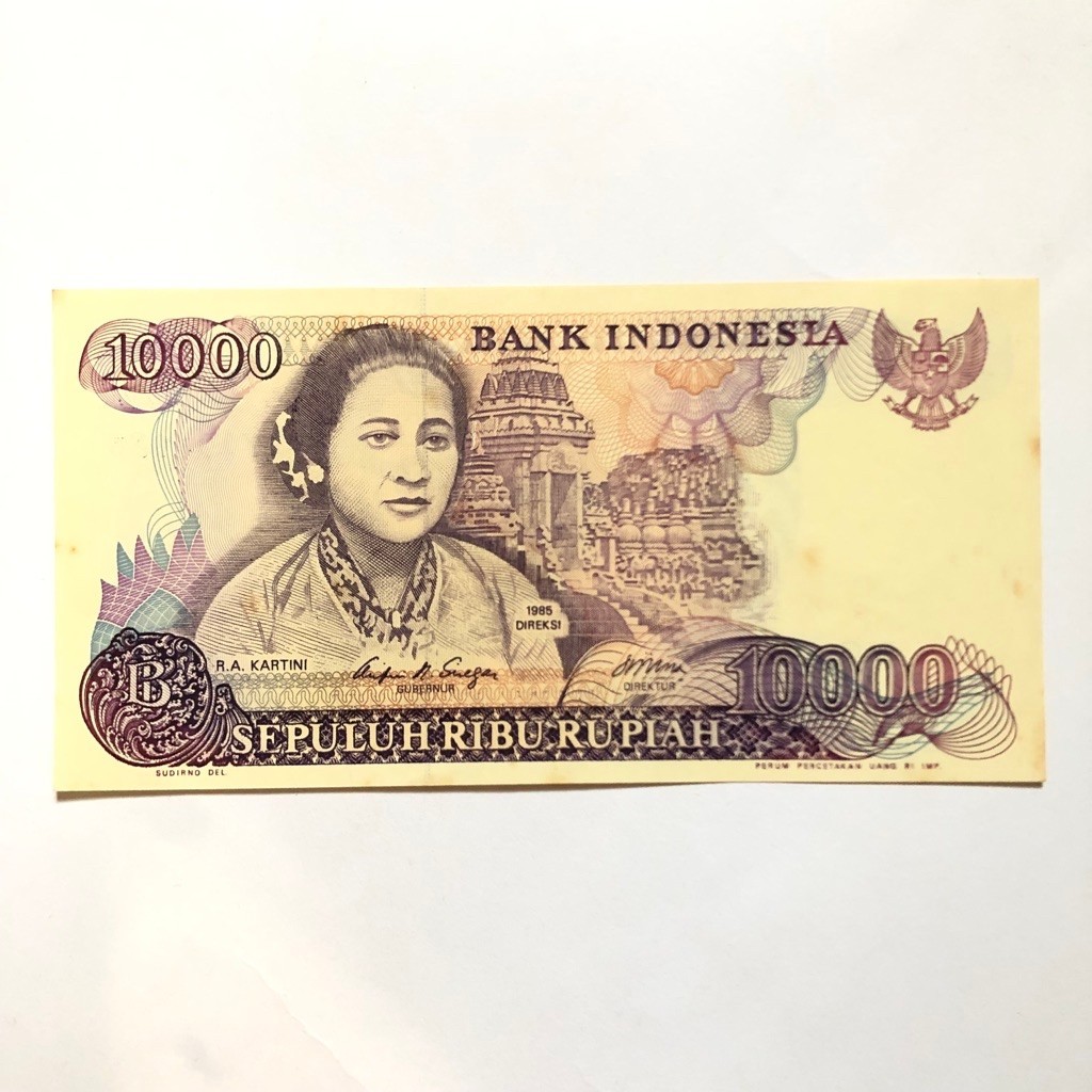 Uang Kertas Kuno 10000 R A Kartini Era 80an Tahun 1985 Kondisi Bagus Gress Aunc Noda - Vf Cuil Origi