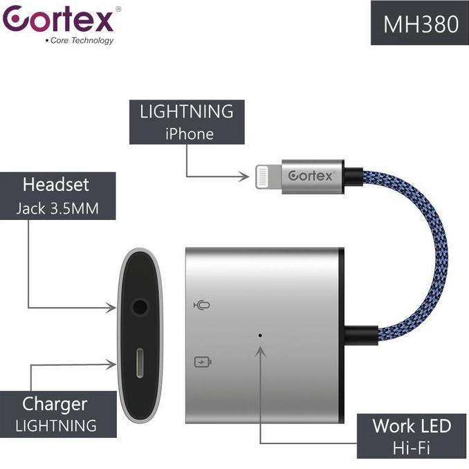 Cortex Power - MH380 Splitter iPhone 2in1 Lightning to Jack 3.5 mm Converter Support Live PUBG Charg