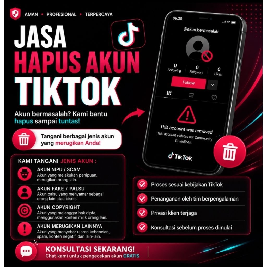 Jasa Hapus Akun TikTok Akun Bermasalah Nipu Fake Copyright Merugikan