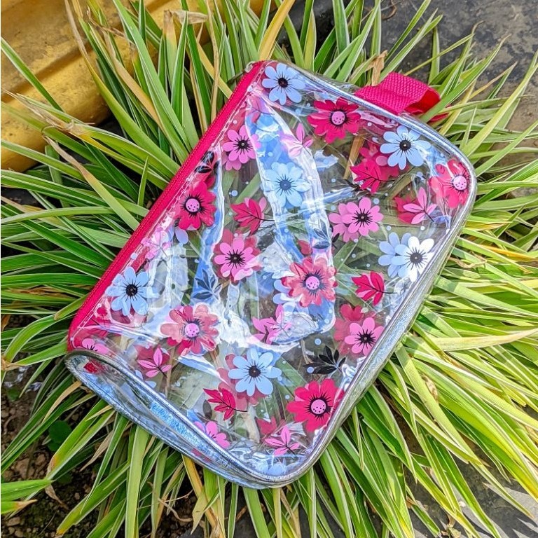 Pouch Mika Transparan Motif Bunga