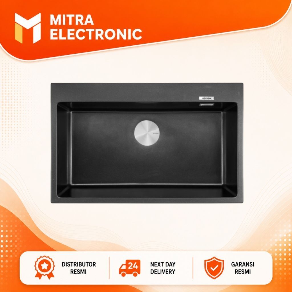 MODENA Kitchen Sink KS 4150 GTBE Quartz Granite 1 Bowl Topmount Hitam Metalik