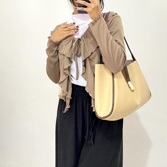 Hits- Cardan Rumbai Ruffle Crop Knitwear Baju Atasan Outer Nita Rib Top Tebal