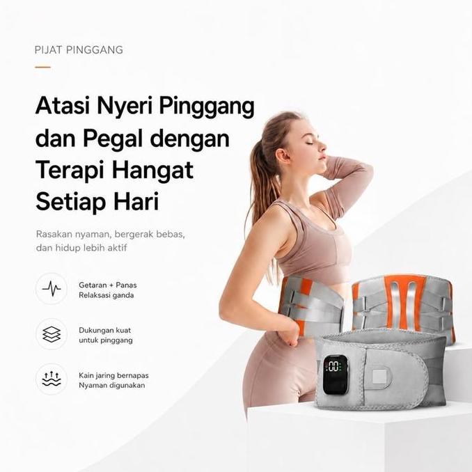 SAMBINAKA Sabuk Pijat Pinggang Elektrik Pemanas Getar Wireless Terapi Pinggang Nyeri Punggung Kompre