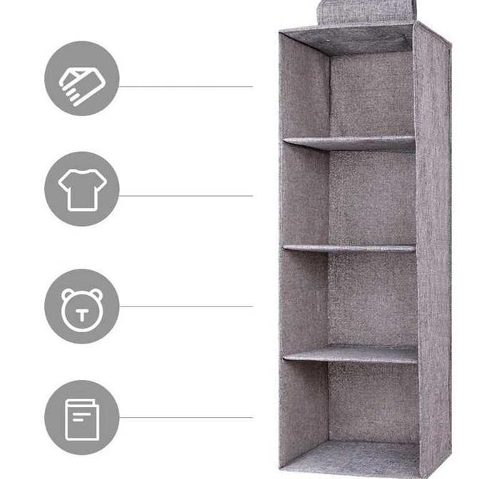 DZAIGIZAGA Rak Gantung Kain Lemari Baju Shelf Closet Wardrobe Storage Box 4 Susun
