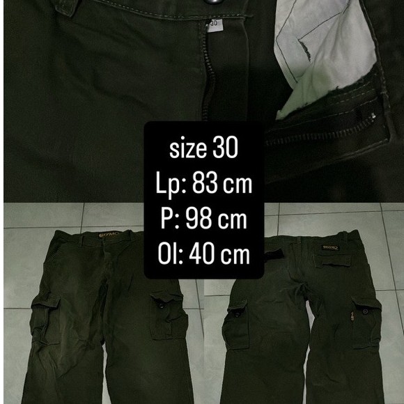 Celana Cargo Pria Warna Hijau Size 30 Lp 83 cm P 98 cm Ol 40 cm