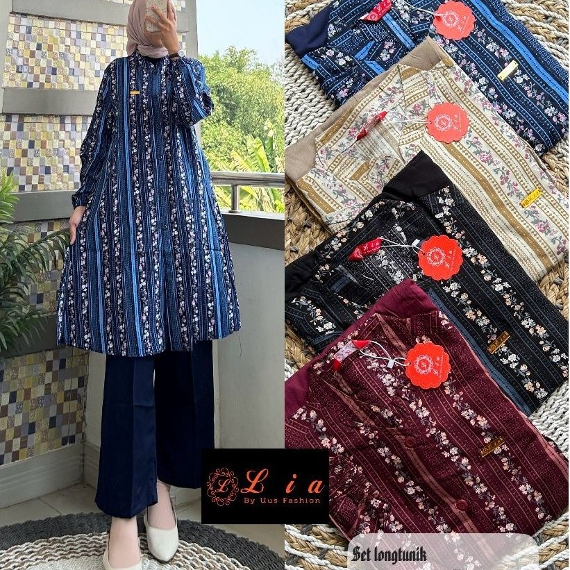 SETELAN LONG TUNIK/SETLONG TUNIK RAYON KOMBINASI TWILL LIA FASHION