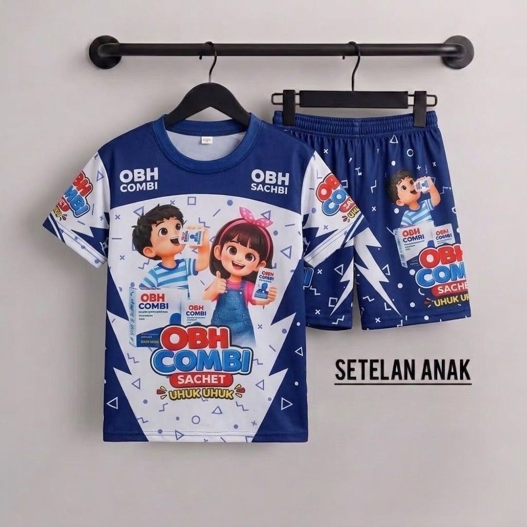 V_STORE - Setelan Anak Motif OBH Combi Sachet Terbaru Bahan Jersey Milano Full Printing Lengan Pende