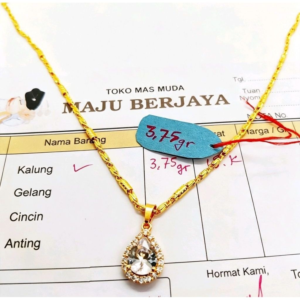 KALUNG BAMBU LIONTIN BATU PUTIH BRACELET PERHIASAN WANITA BERLAPIS EMAS MUDA FREE SURAT DARI TOKO