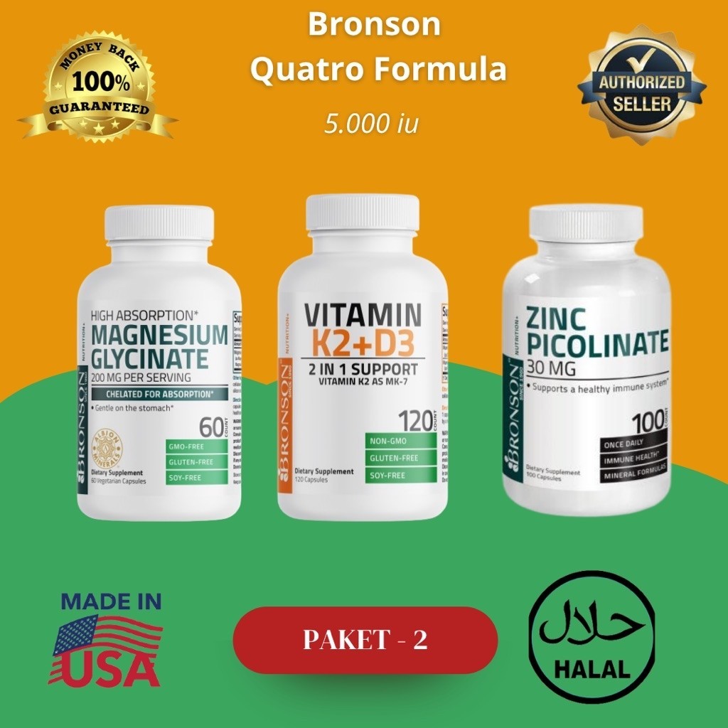 Bronson quatro Formula Vitamin D3 K2 5000 Iu Magnesium Glycinate Zinc Picolinate Bronson Original
