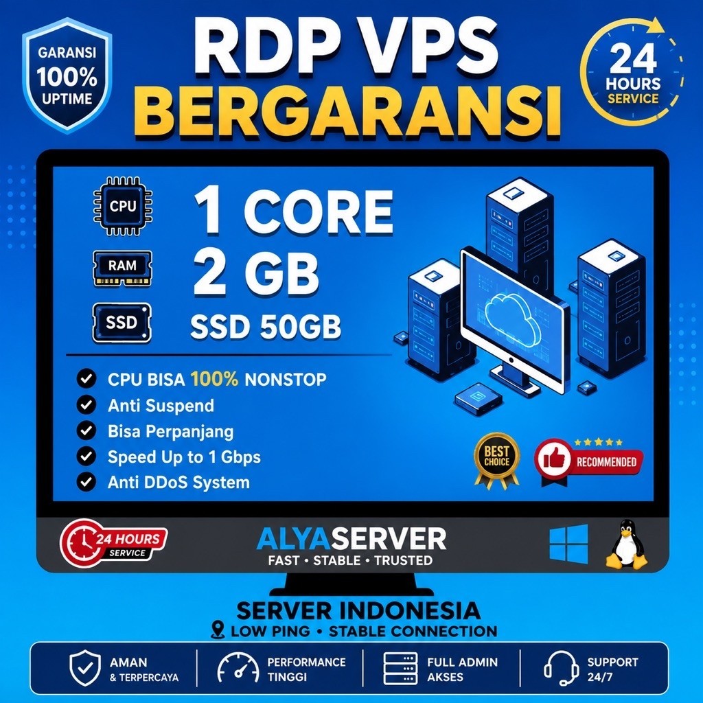 RDP WINDOWS 1 CORE 2 GB MURAH BULANAN BISA PERPANJANG