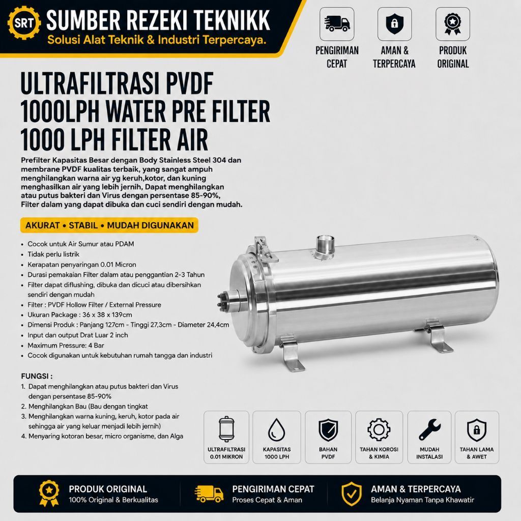 Ultrafiltrasi PVDF Water Pre Filter 1000 LPH UF PVDF 1000 Lph PVDF