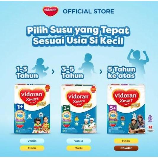 Milku- (Harga 1 Pc) Vidoran Xmart 1+ 3+ Rasa Vanila Madu 900 Gr Susu Bubuk Bayi Bebas Gula Lactogrow
