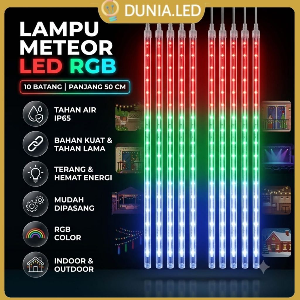 Lampu Meteor Led isi 10 Batang 50CM Jatuh Rain SnowTaman Hias Meteor Lampu Meteor Multifungsi