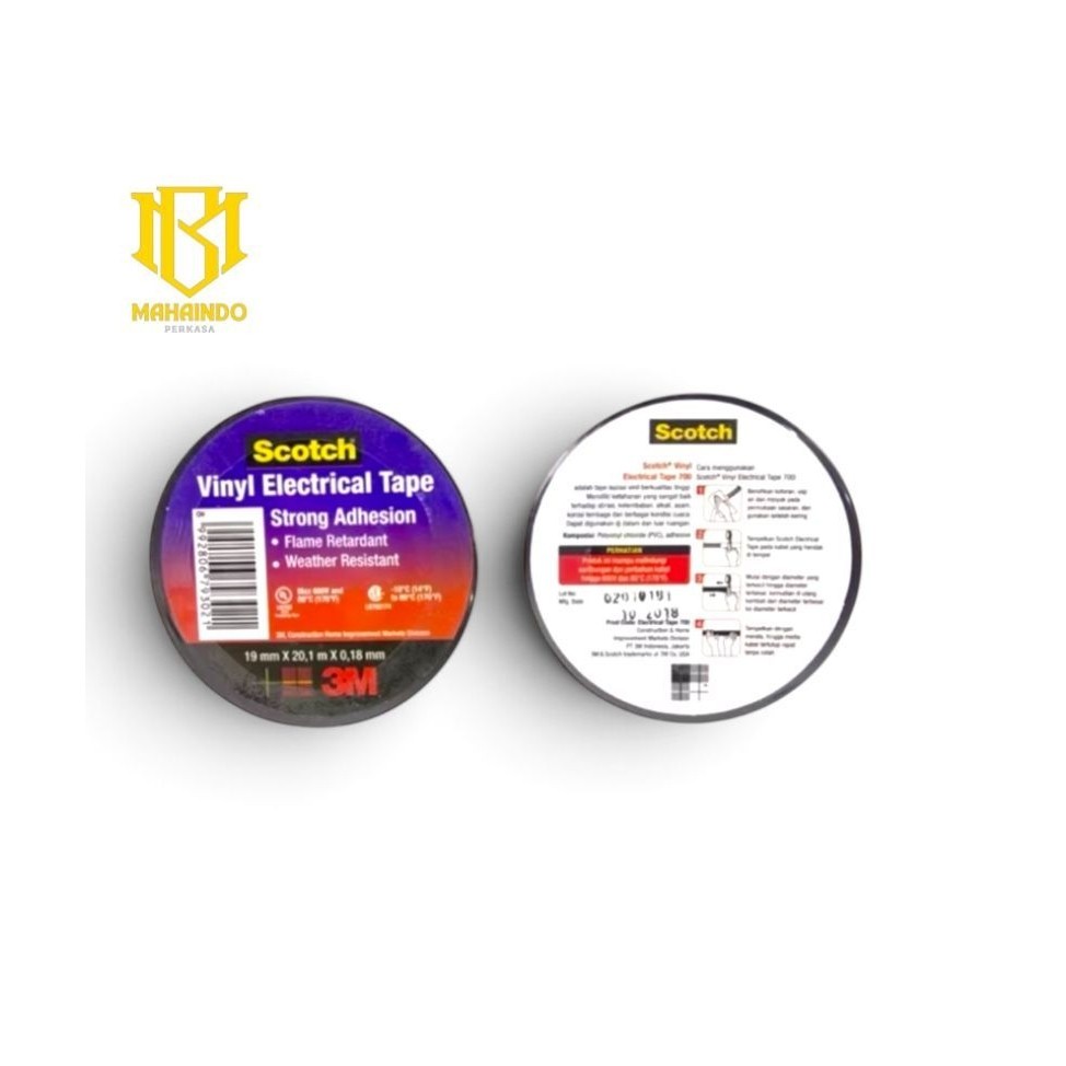 Isolasi Listrik 3M Scotch 700 / 790 Vinyl Electrical Tape Strong Adhesive 19mm x 20,1m