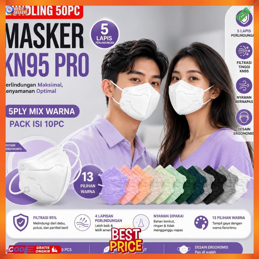 BELLA | PAKET GROSIR - MASKER 5PLY KN95 MEDIS ISI 50pcs , MASKER KN95 PRO RAVA ZUMO ITC HITAM PUTIH 