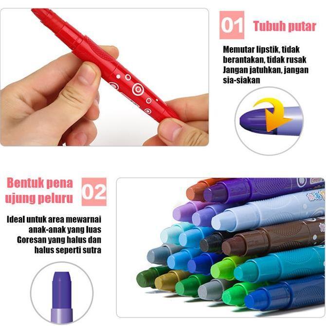 dionbagasi877 - crayon grasp mata besar 24/36/48 warna krayon lembut water soluble crayon krayon pen