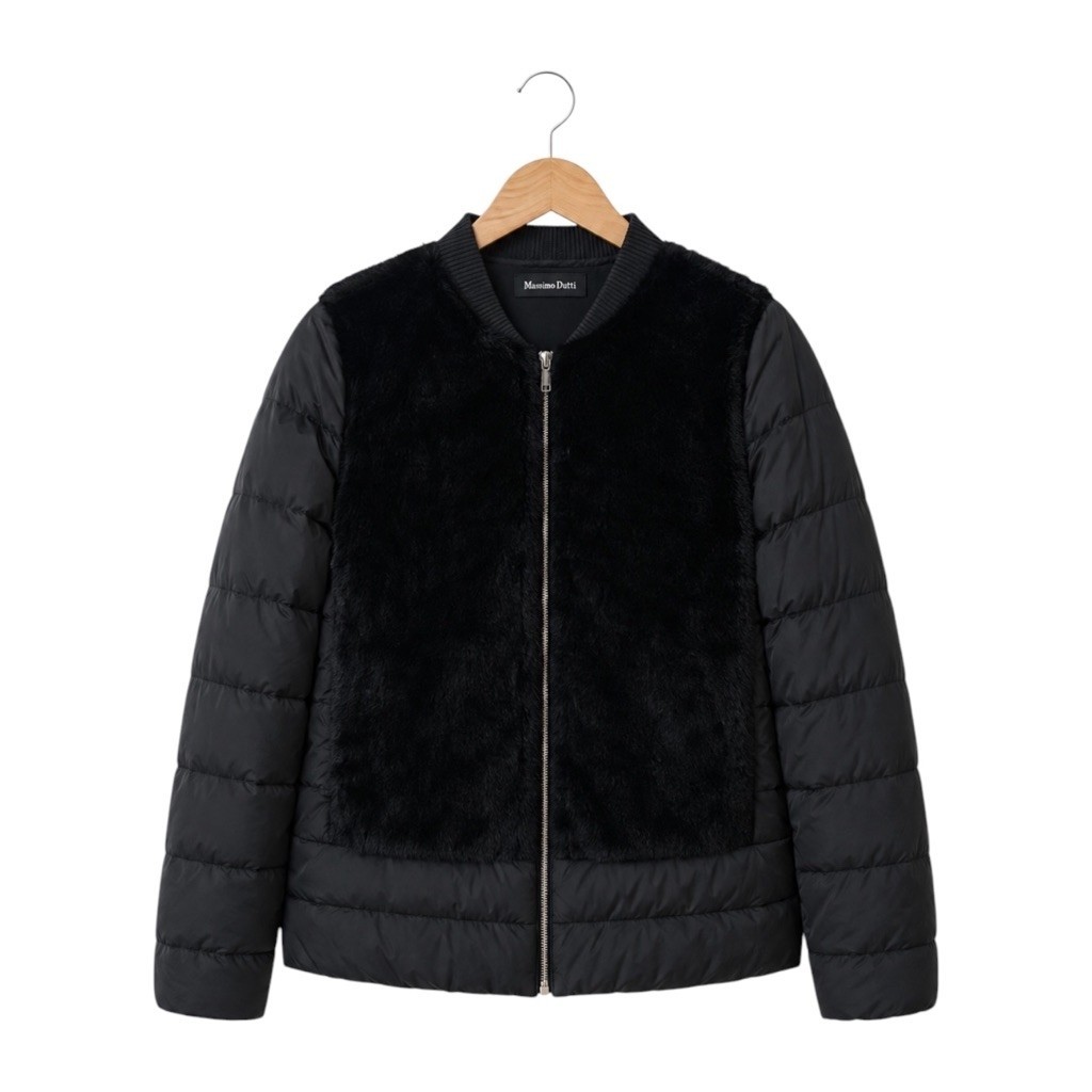 (XS) Puffer Jacket with Fuzzy Detail Massimo Dutti New