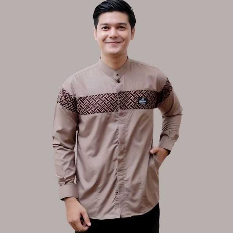 NEW Baju Koko Pria Lengan Panjang Motif Kobata Kombinasi Batik Dan Yordan Simple Terbaru 2025