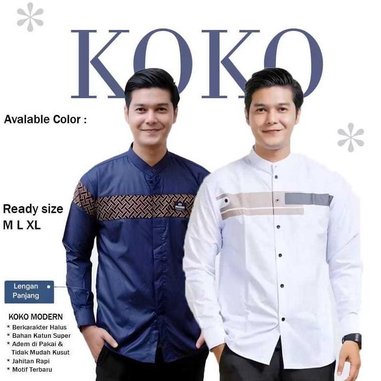 HOT Baju Koko Pria Lengan Panjang Motif Kobata Kombinasi Batik Dan Yordan Simple Terbaru 2025