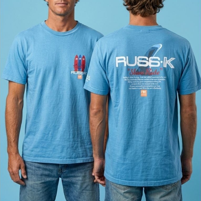 (Kaos Branded) Russ.K "Slow Ride, Surf Board" Japan Surf Sportswear Tee M